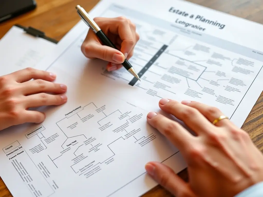 An elegant depiction of estate planning documents and a family tree, symbolizing legacy and wealth transfer, with the Garlock Group logo subtly integrated.